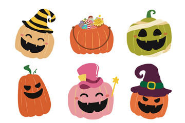 Halloween pumpkin cute face character illustration