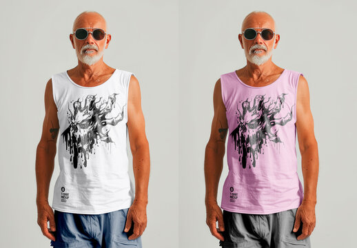 Old Man in a Sleeveless T-Shirt with Generative AI