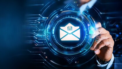 Digital Email Security Alert Cybersecurity Concept Depicting Email Protection Against Spam, Viruses, and Malware Notifications in a High-Tech, Glowing Interface Visual