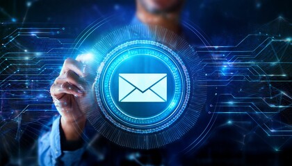 Digital Email Security Alert Cybersecurity Concept Depicting Email Protection Against Spam, Viruses, and Malware Notifications in a High-Tech, Glowing Interface Visual