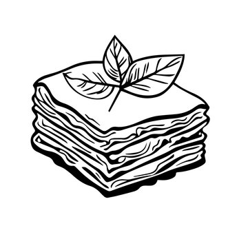 recommend clip art: Vegetable Lasagna Slice – Black Outline Vector Illustration for Vegetarian Menus and Italian Cuisine