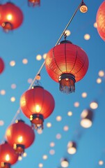 Obraz premium Red lanterns glow against blue sky