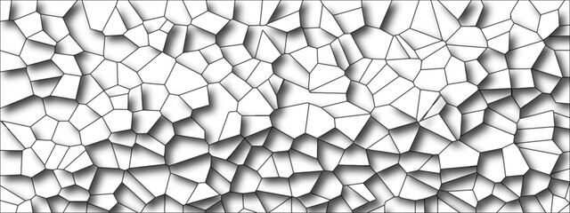 Abstract Cracked Mosaic Pattern Vector Background in Monochrome - Geometric Irregular Shapes, 3D Shadow Effect, Suitable for Decorative Art, Modern Designs, Wallpapers, Posters, Brochures, and Digital