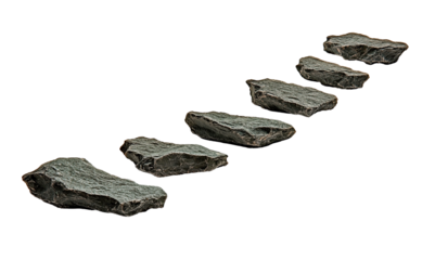 Isolated ascending slate stepping stone path in diagonal arrangement.