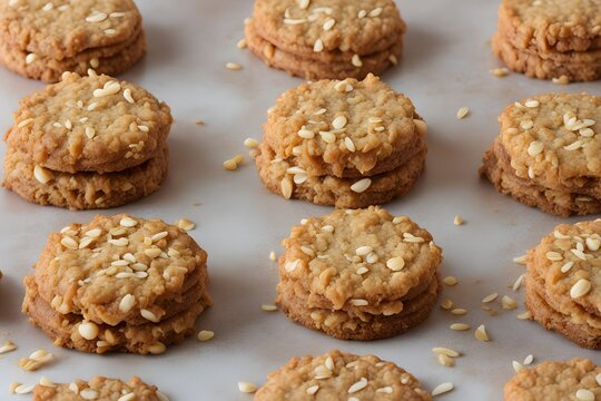 A soft and buttery Australian Anzac biscuit with visible oats and coconut, AI Generated