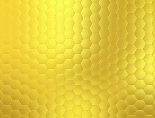 Abstract geometric hexagonal background in bright yellow or gold colour. Geometrical honeycomb pattern. Backdrop template with yellow hexagons.