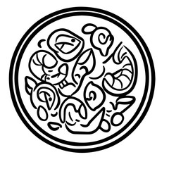 Seafood Paella – Black Outline Vector Illustration for Spanish Restaurant Menus and Seafood Dishes