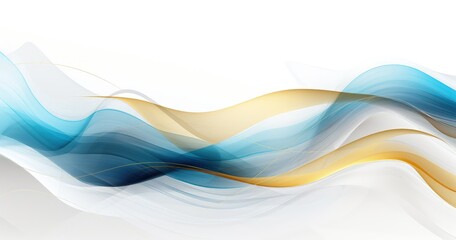 Obraz premium A smooth abstract design featuring flowing waves in shades of blue, gold, and white, ideal for backgrounds and graphics.