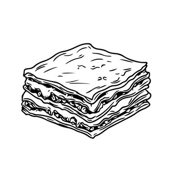 recommend clip art: Slice of Lasagna with Cheese and Meat – Black Outline Vector Illustration with Transparent Background