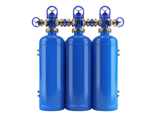 Blue oxygen tanks set. Isolated PNG