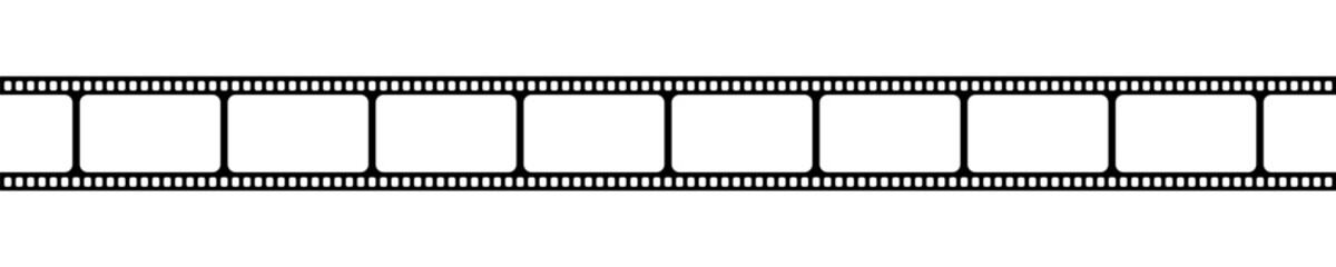 Blank horizontal film strip. Movie or photo camera tape template isolated on white background. Storyboard layout. Vintage frame for photographies collage. Vector graphic illustration.