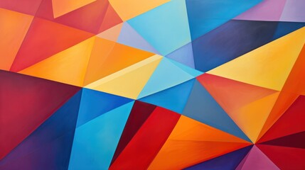 Vibrant Geometric Abstract Art. Colorful Triangles and Polygons on Canvas