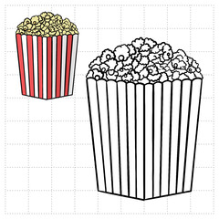 Object Coloring Book for Kids. Food Series - Popcorn