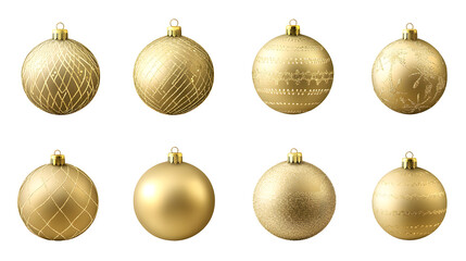 shiny gold ornaments on white background