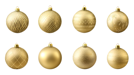 shiny gold ornaments on white background