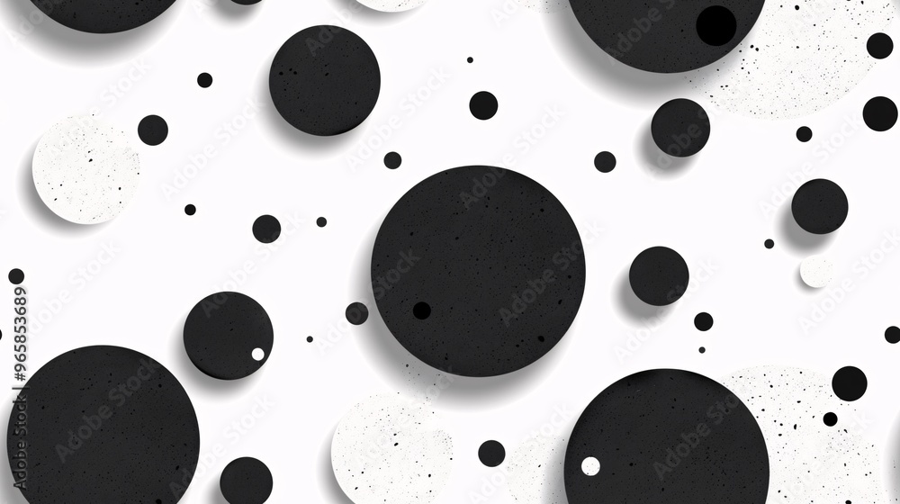 Poster abstract black and white circles pattern: a seamless and minimalist design featuring various sized b