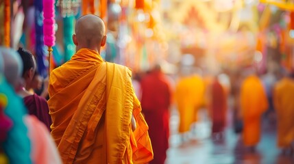 Obraz premium Vibrant Monk in Colorful Festival Procession Celebrating Cultural and Spiritual Heritage