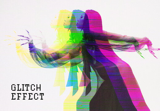 Triple Glitch Photo Effect Mockup