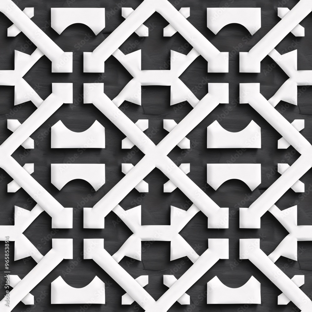 Poster geometric lattice on charcoal: a seamless pattern of white geometric latticework casts striking shad