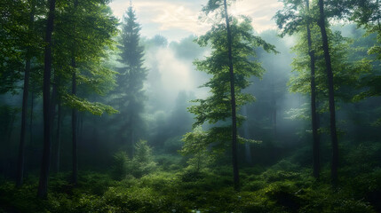 Fototapeta premium Misty Forest Landscape