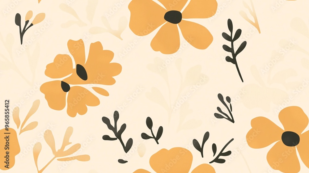 Poster abstract floral pattern: a delicate and stylish seamless pattern of abstract flowers in warm hues, p