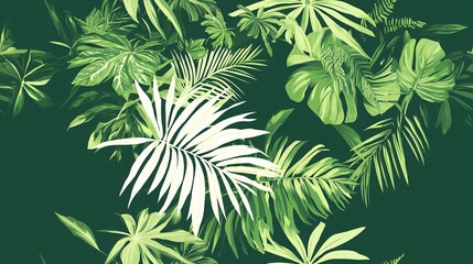 Tropical Paradise: Lush and vibrant, this seamless pattern features a captivating cascade of tropical leaves in various shades of green, perfect for creating a sense of tranquility and natural beauty.