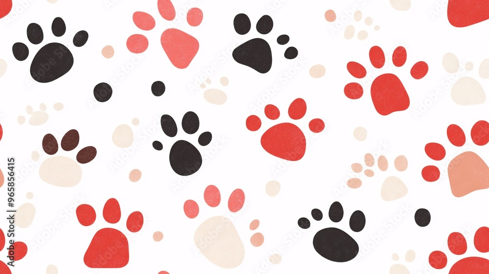 Aufkleber paw print pattern: a playful and vibrant seamless pattern featuring colorful paw prints of various s