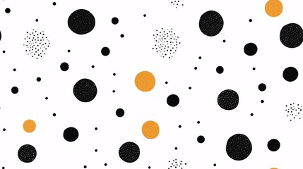 Seamless Pattern Playful Polka Rhythms: A whimsical dance of black and gold dots on a pristine white canvas, offering a lively and versatile backdrop for modern designs. 