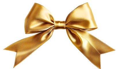 gold satin ribbon fabric bow isolated on white background