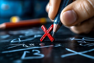 Algebra equations written on a chalkboard as a student solves for "x" in a challenging math problem
