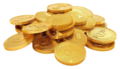 PNG Golden cryptocurrency coins pile