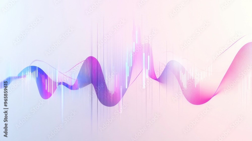 Poster abstract 3d financial chart with candlestick patterns and trend lines on a white