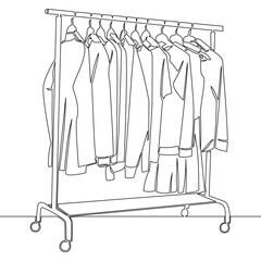 Continuous one single line drawing Clothes on a hanger in the store Clean clothes on a hanger - concept for laundry icon vector illustration concept