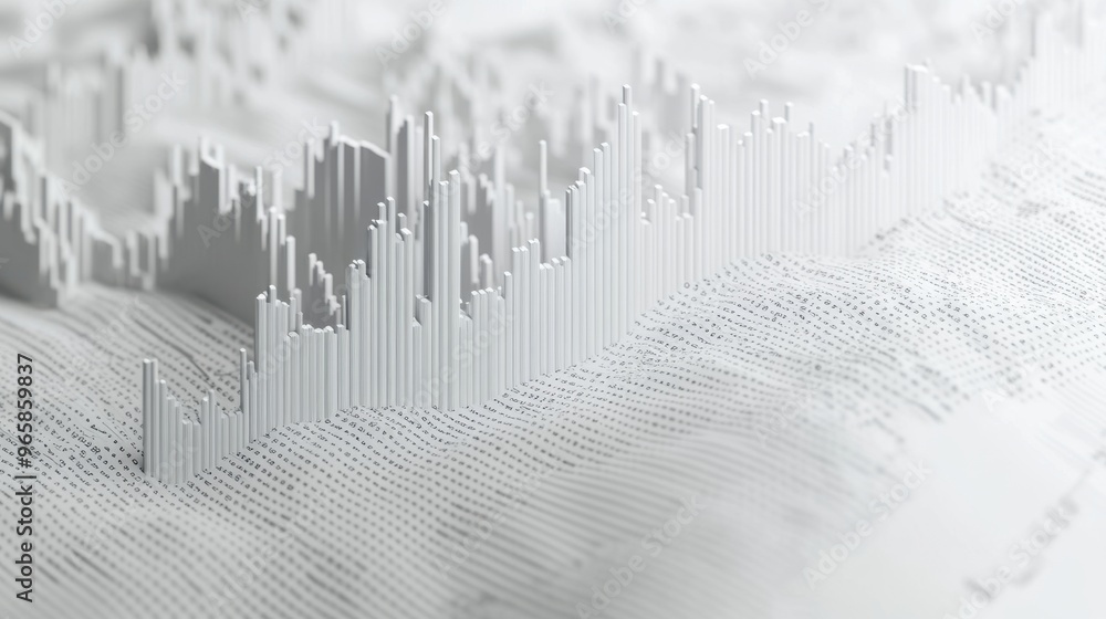 Poster abstract 3d financial chart with candlestick patterns and trend lines on a white