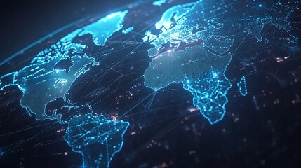 Digital world map with glowing data points