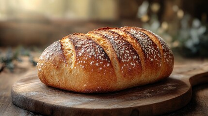 Freshly Baked Bread Loaf on a Cutting Board Perfect for Culinary Blogs and Food Recipes