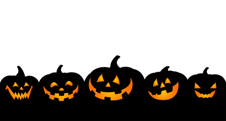 Black pumpkin. Halloween banner background with Jack o lantern. Vector illustration.