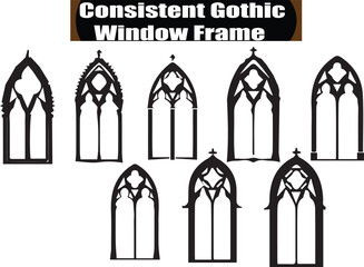 Gothic Window Frame Designs: Vector Illustration Set of Consistent Architectural Elements for Medieval, Church, and Fantasy Themed Projects