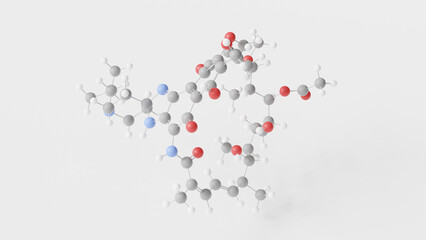 rifabutin molecule 3d, molecular structure, ball and stick model, structural chemical formula antibiotic