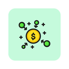 Crowd funding line icon. Money earning, donation, marketing. Resource concept. Can be used for topics like business, investment, commerce