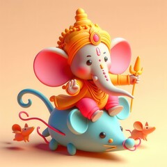 Fototapeta premium Charming 3D illustrations of Lord Ganesha in playful poses, bursting with color and joy, celebrating divine love and blessings.