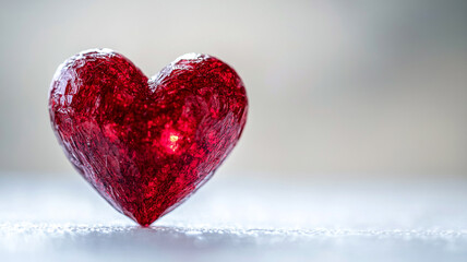 A bright red heart illustration symbolizing love and affection on a soft textured background