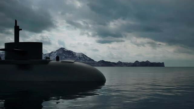 A submarine silently glides past the camera with stealth as it goes out to sea.