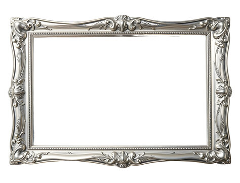Silver frame with patterns isolated on transparent background