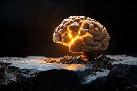 Brain unlocking hidden potential as it pushes past its perceived limits, breaking through barriers of doubt and fear