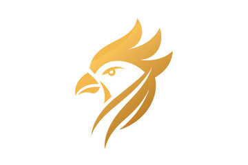 a golden Chicken head icon, featuring a modern stylish shape with an underline, set on a solid white background vector art illustration