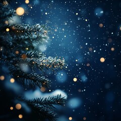Fototapeta premium Abstract background of christmas ball with blurr snow and lighting, have space for overlay text - generate AI