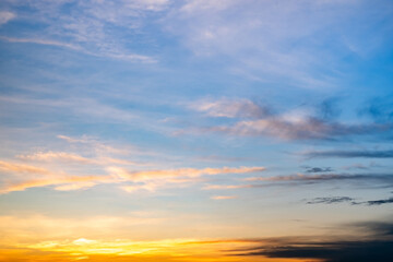 Beautiful , luxury soft gradient orange gold clouds and sunlight on the blue sky perfect for the background, take in everning,Twilight, Large size, high definition landscape photo