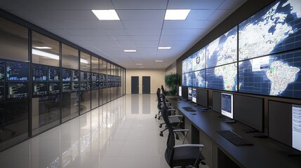 Logistics specialists working in a modern monitoring room with analytics and tracking software