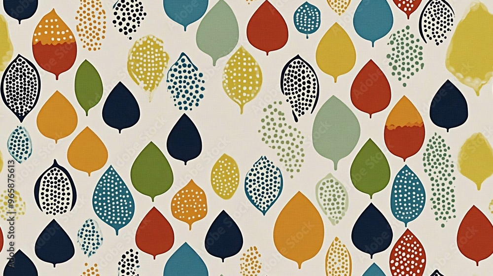 Poster abstract colorful leaf pattern: a vibrant and playful pattern of colorful, abstract leaves on a crea